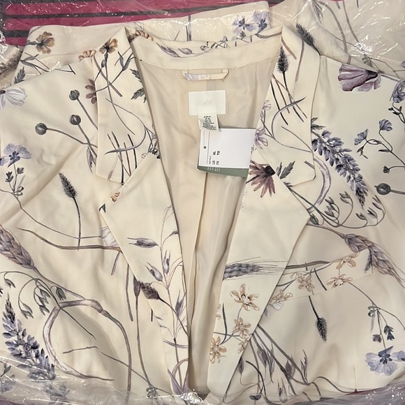 ❗️Last❗️H&M Beige Floral Print Linen Blend Oversized Blazer - Picture 11 of 11
